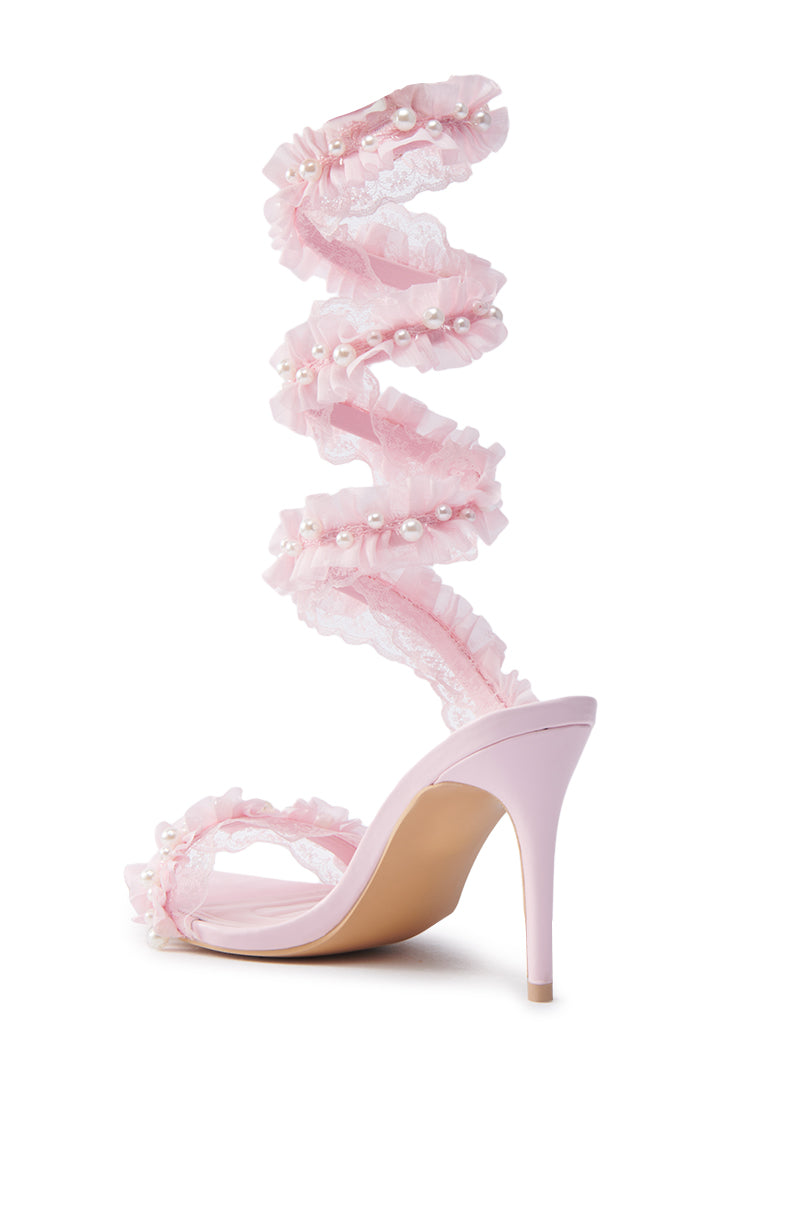 AZALEA WANG MORINE PINK WITH PEARLS SPIRAL STILETTO SANDAL