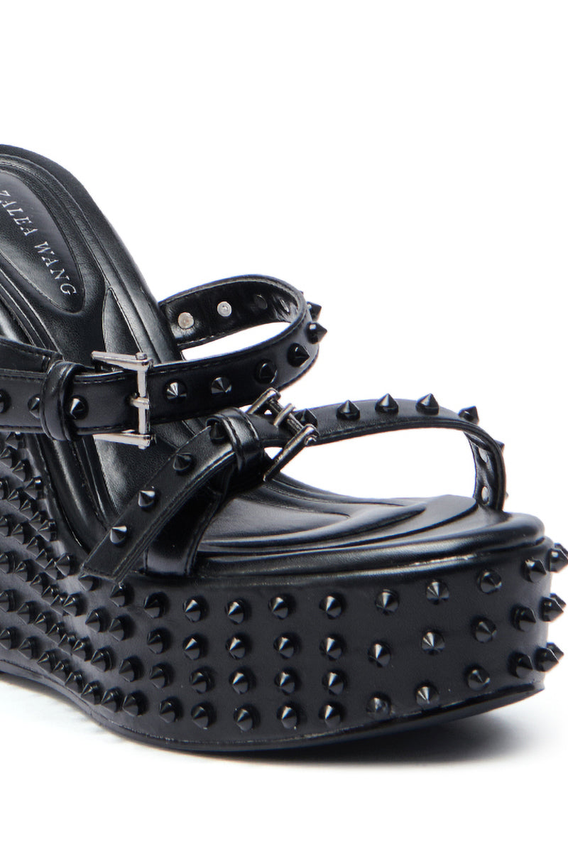 AZALEA WANG MORITZ BLACK SPIKEY WEDGE SANDAL
