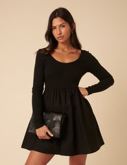 Black Scoop Neck Mini Dress
