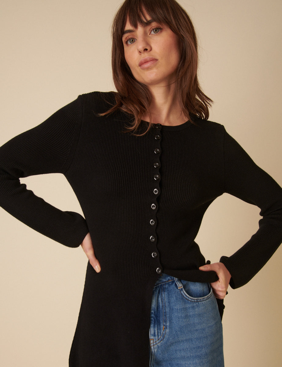Black Ribbed Longline Cardigan
