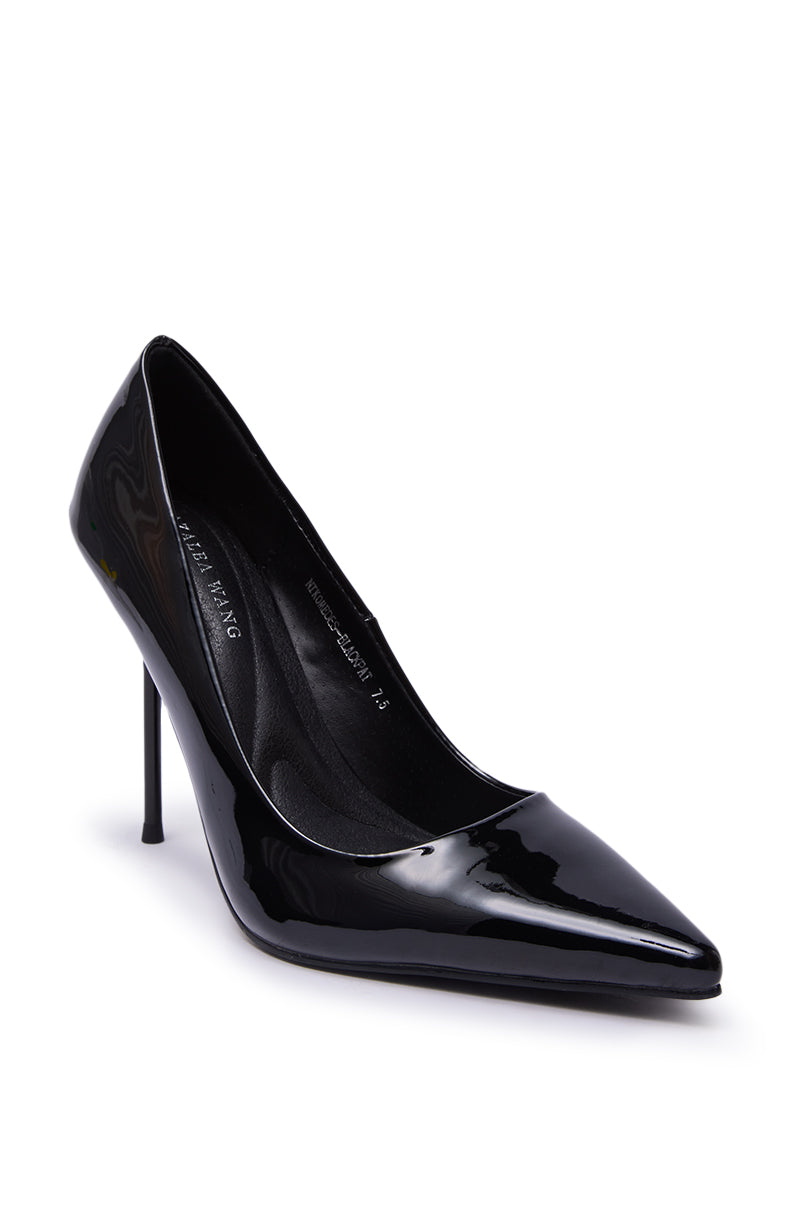 AZALEA WANG NIKOMEDES BLACK PATENT STILETTO PUMP