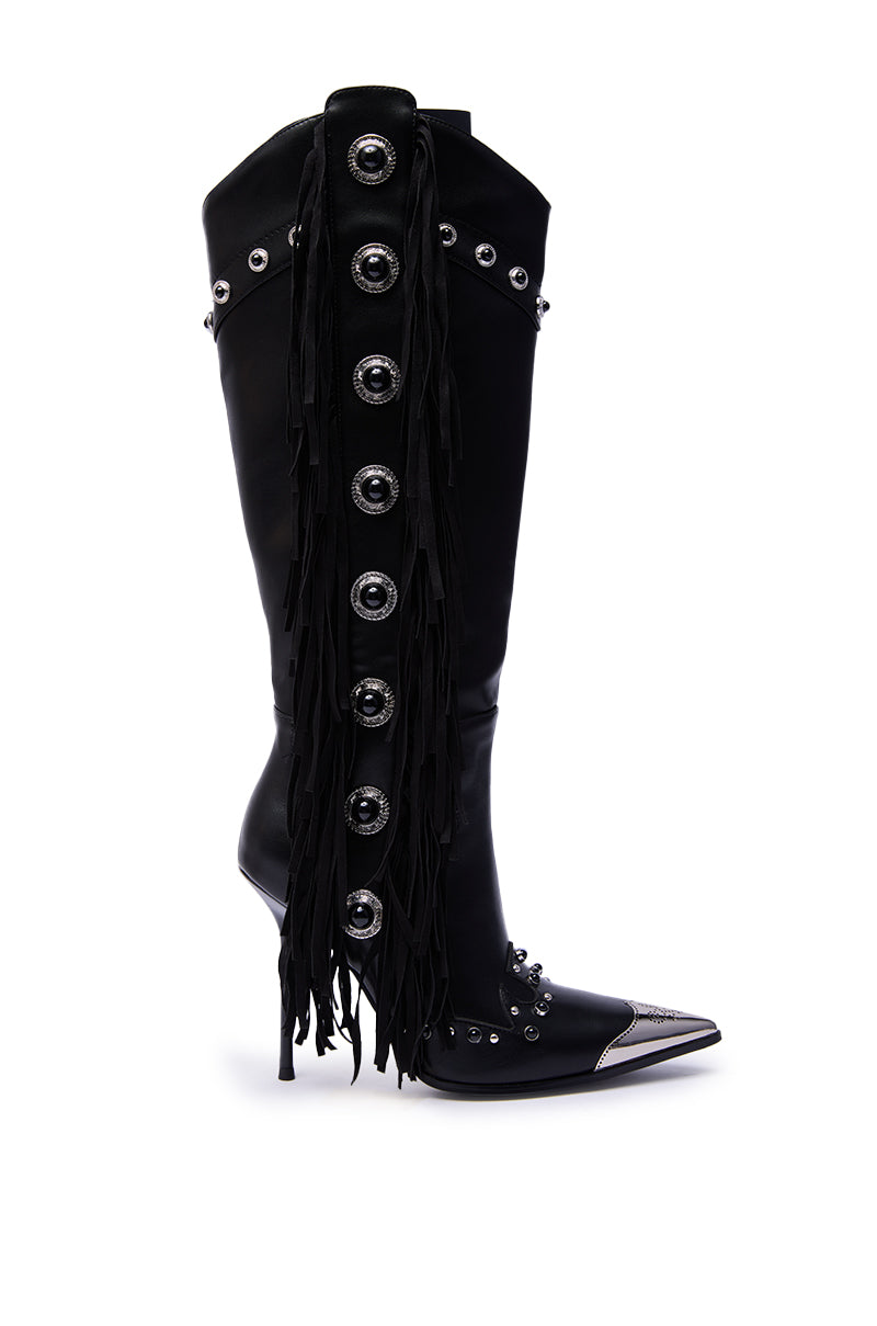 AZALEA WANG PELAGIANA BLACK WESTERN POINTED TOE STILETTO BOOT