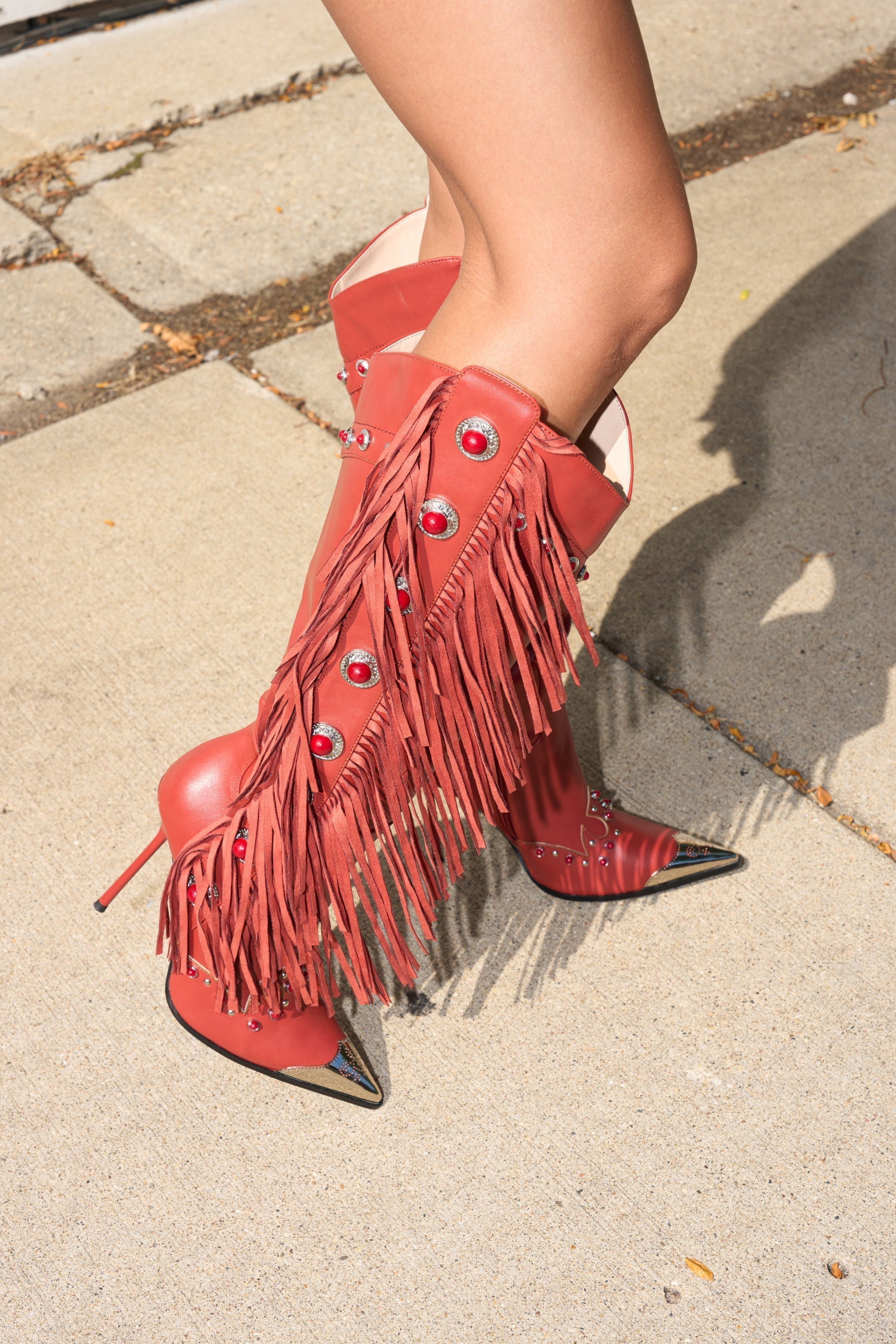 AZALEA WANG PELAGIANA RED WESTERN POINTED TOE STILETTO BOOT