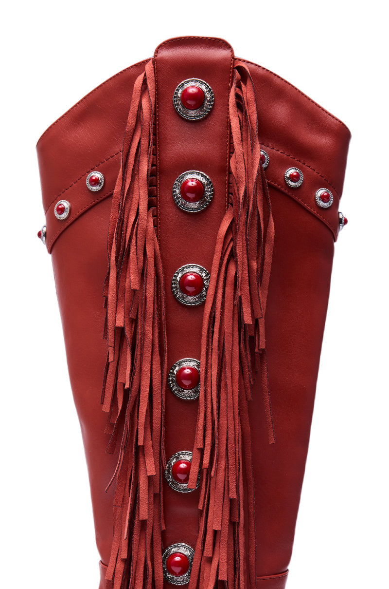 AZALEA WANG PELAGIANA RED WESTERN POINTED TOE STILETTO BOOT