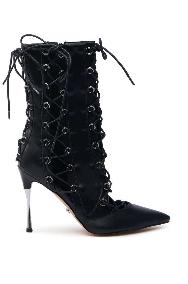 AZALEA WANG PONCIA BLACK LACE UP BLACK BOOTIE