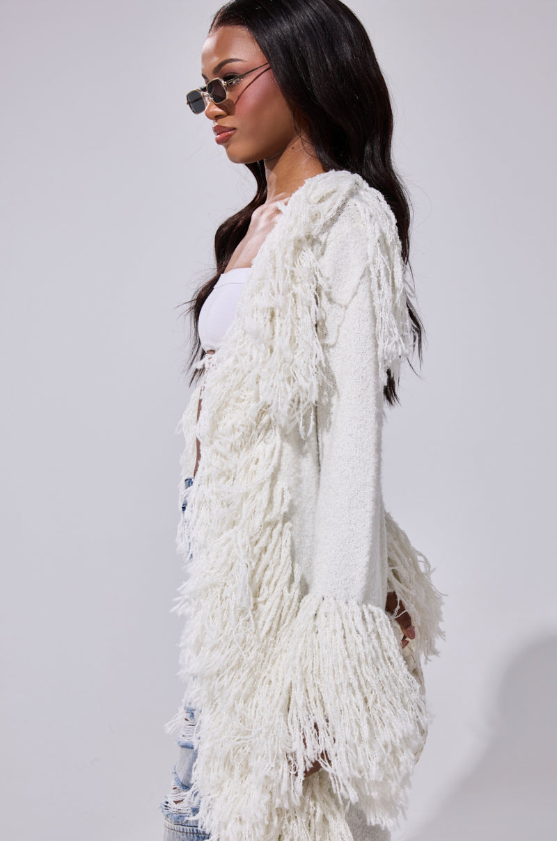 BURRR IT'S COLD OUTSIDE FRINGE OVERSIZED SWEATER IN IVORY
