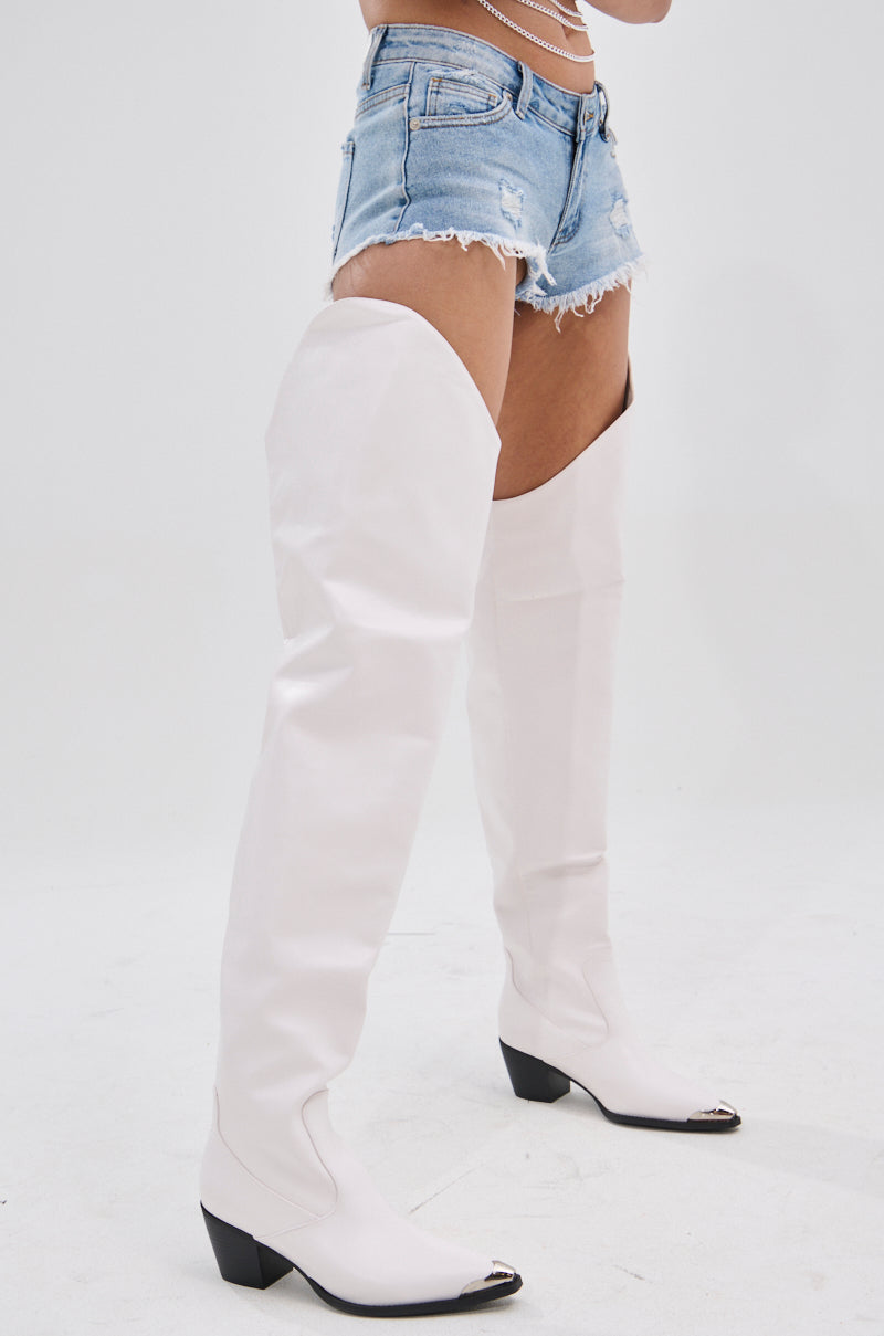 AZALEA WANG RIA OVER THE THIGH WESTERN BOOT IN WHITE