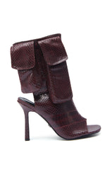 AZALEA WANG RIDWAN BURGUNDY SNAKE OPEN TOE BOOTIE