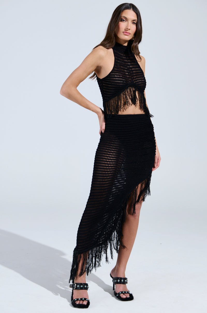 CROCHET FRAYED EDGE MAXI SKIRT