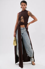 OVER THE TOP CUTOUT SWEATER IN CHOCOLATE BROWN