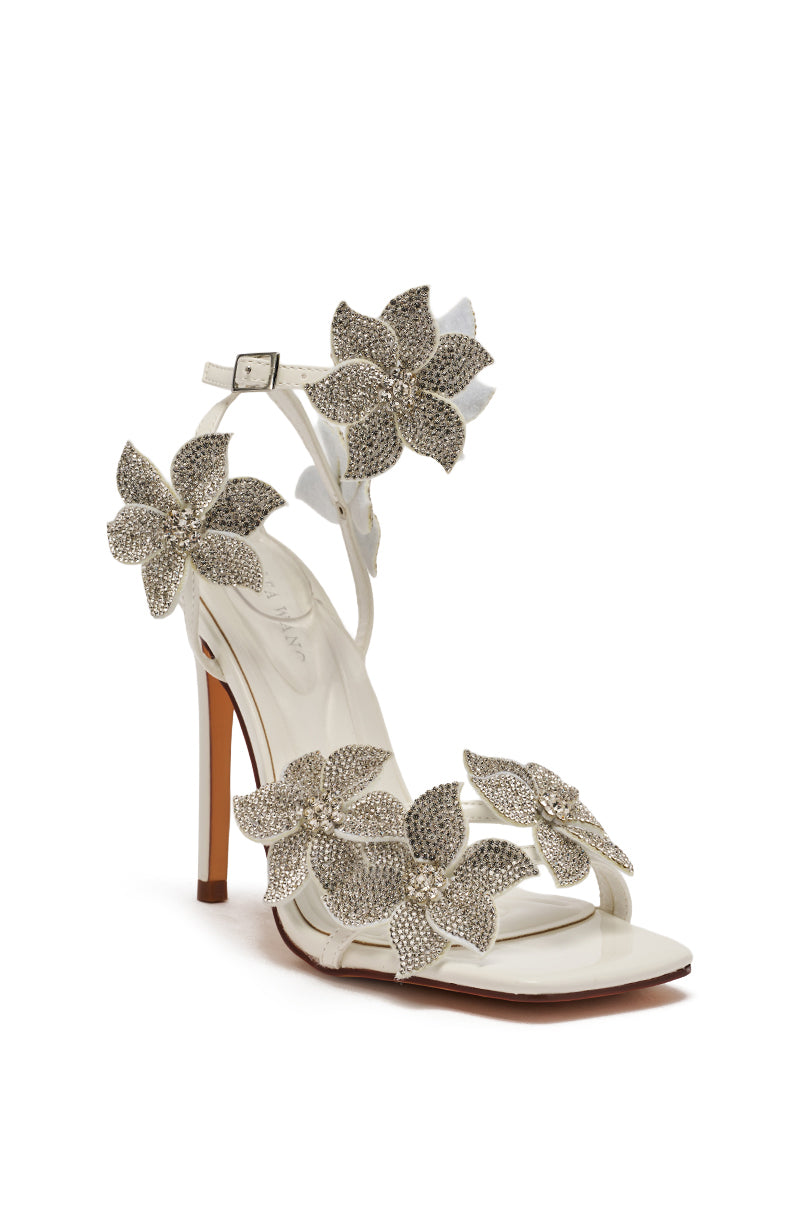 AZALEA WANG ROMI WHITE FLORAL WITH RHINESTONES STILETTO SANDAL