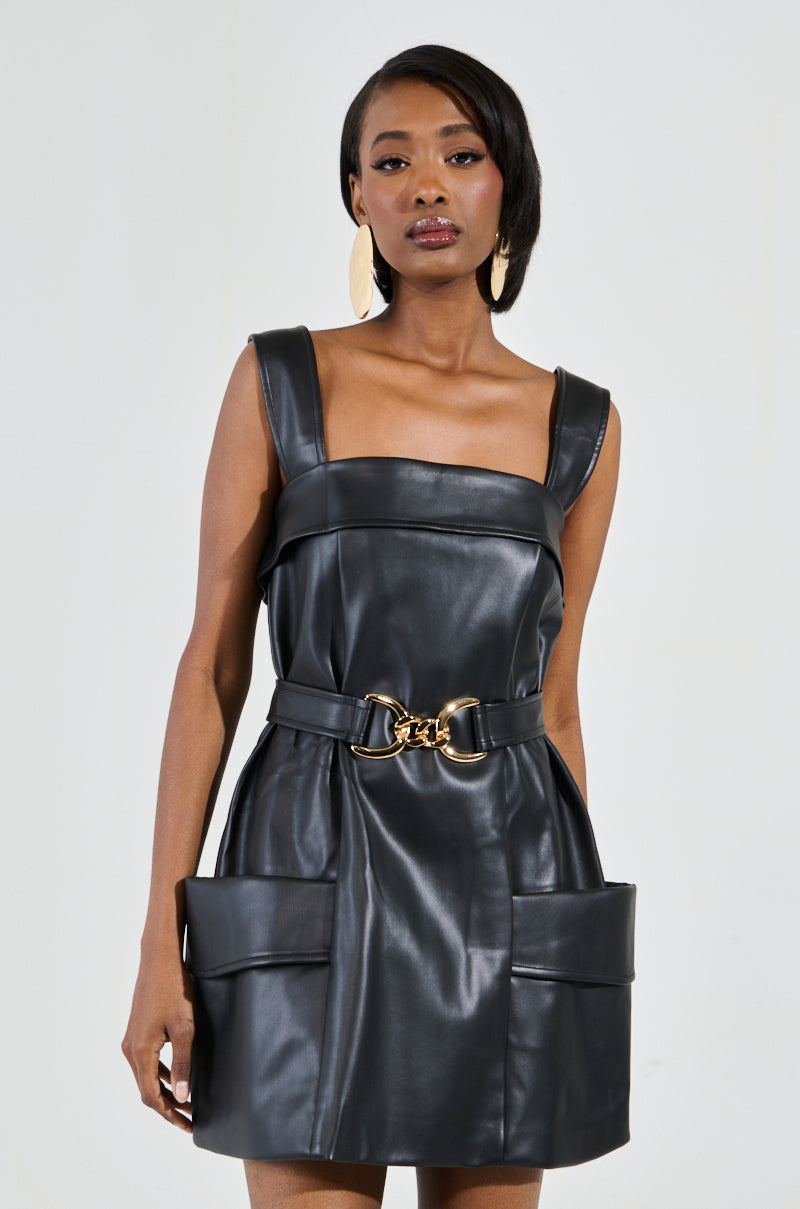 MY MOMENT PU EMBELLISHED MINI DRESS