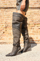 AZALEA WANG SEASON BLACK MULTI EMBELLISHED STILETTO BOOT