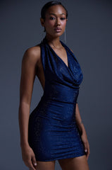 HEARTBREAKER RHINESTONE MINI DRESS IN NAVY