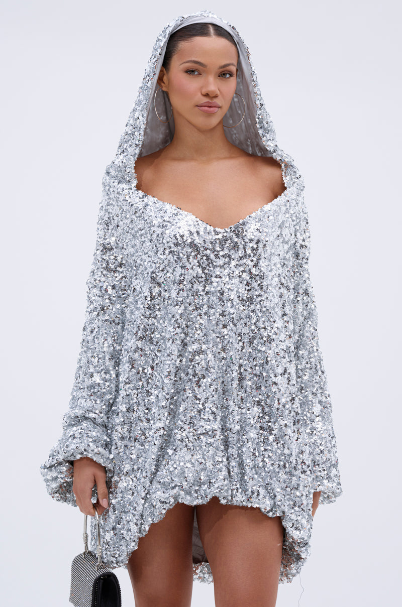 GISELLE SEQUIN SWEATSHIRT DRESS IN SILVER