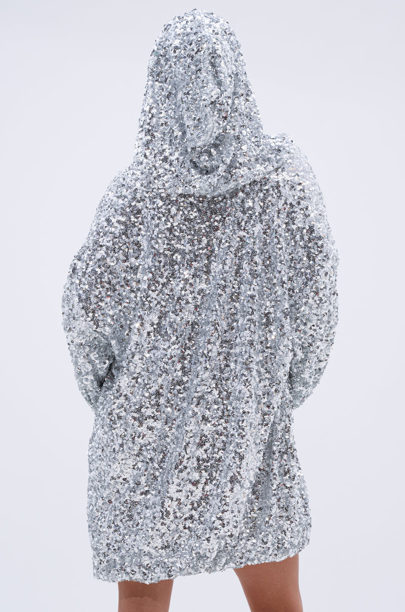 GISELLE SEQUIN SWEATSHIRT DRESS IN SILVER