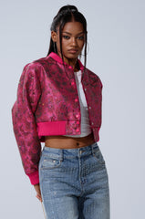 FLEUR RHINESTONE BROCADE BOMBER