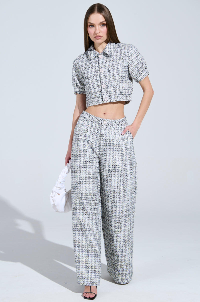 LULU SHORT SLEEVE TWEED BLOUSE