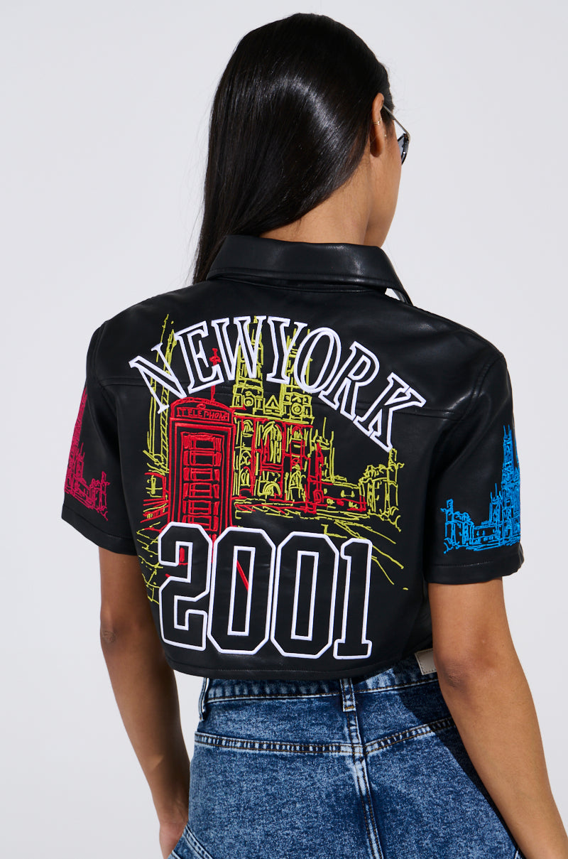 MAD CITY FAUX LEATHER SHORT SLEEVE BUTTON DOWN SHIRT