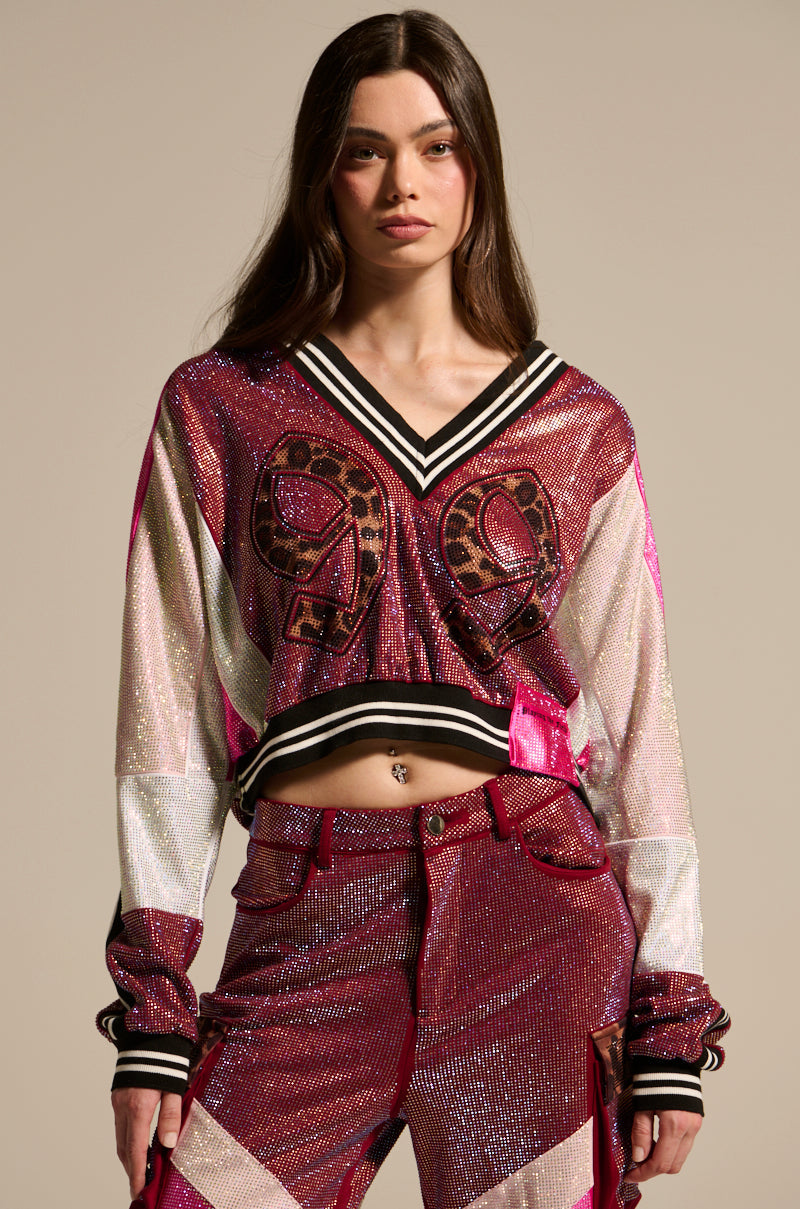 ONLY THE COOLEST RHINESTONE JERSEY SWEATSHIRT