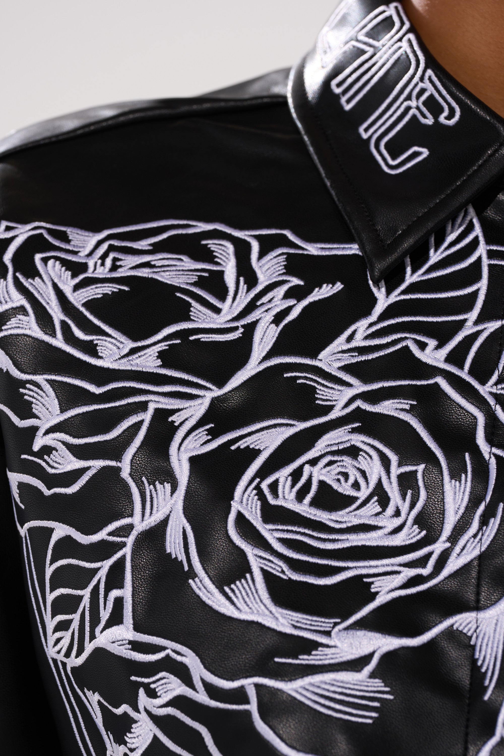 MAKE IT OFFICIAL FAUX LEATHER BUTTON DOWN IN BLACK