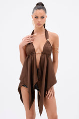 LOTS OF LOVE TO GIVE HALTER NECK BLOUSE IN BROWN