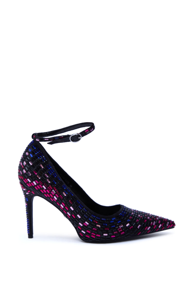 AZALEA WANG TEAGAN BLACK MULTI RHINESTONE STRAP PUMP