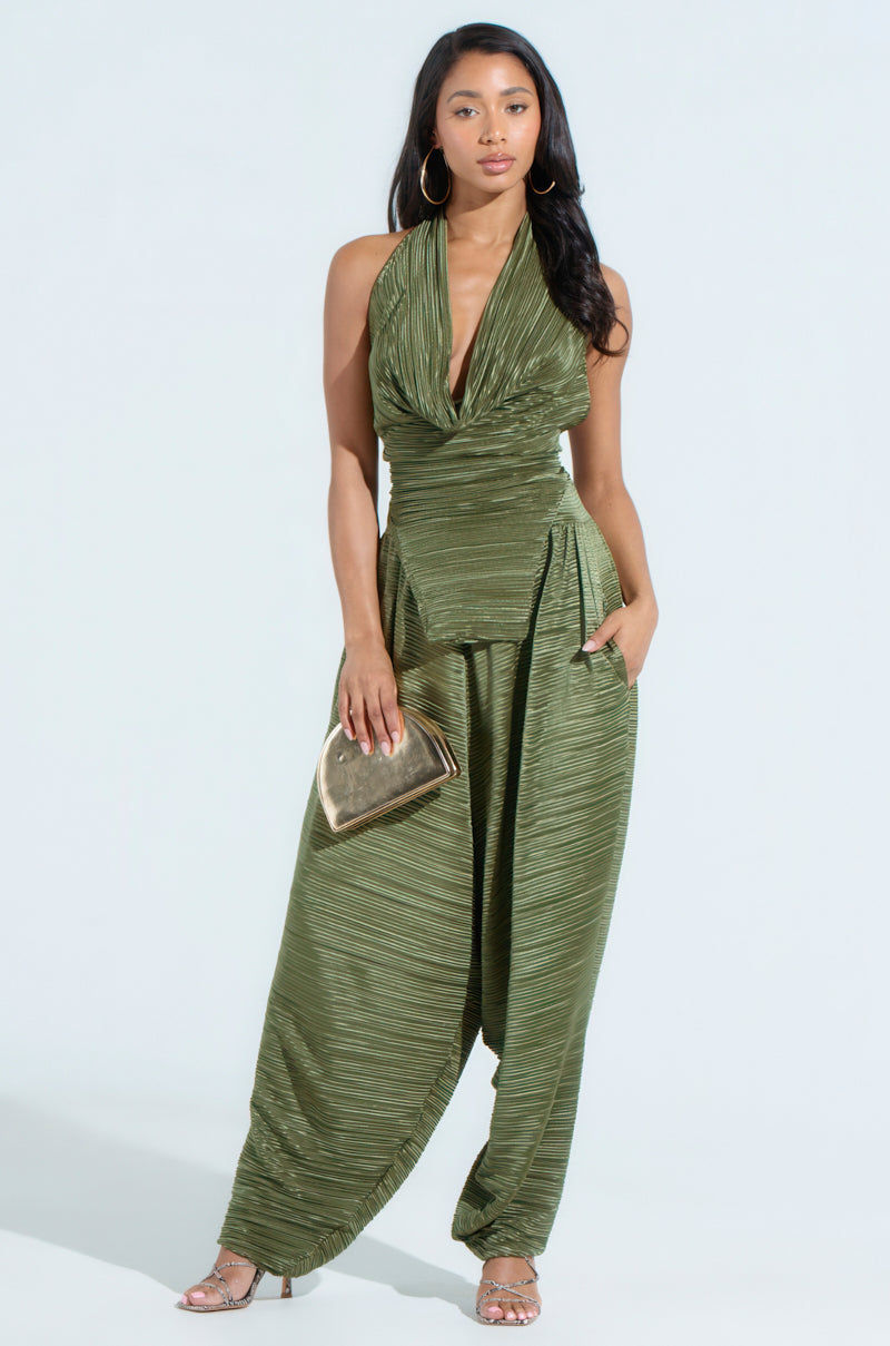 CROIX COWL NECK PLISSE HALTER TOP