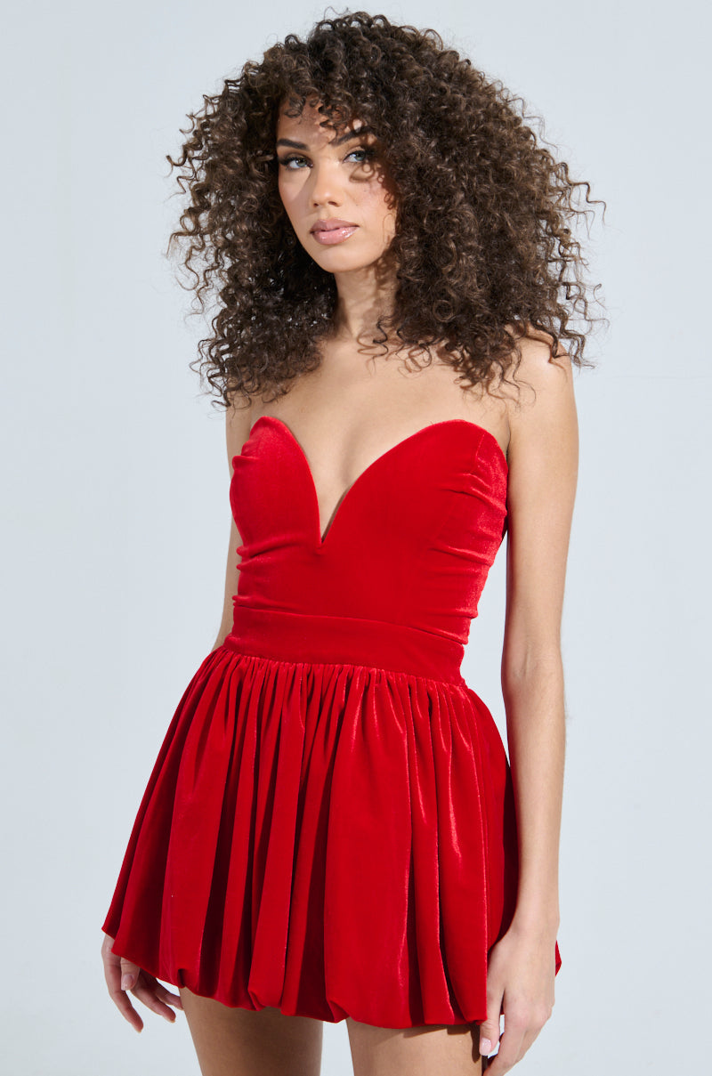FEEL SOMETHING VELVET MINI DRESS IN RED
