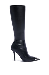 AZALEA WANG XIAO BLACK KNEE HIGH BOOT WITH METAL TOE CAP