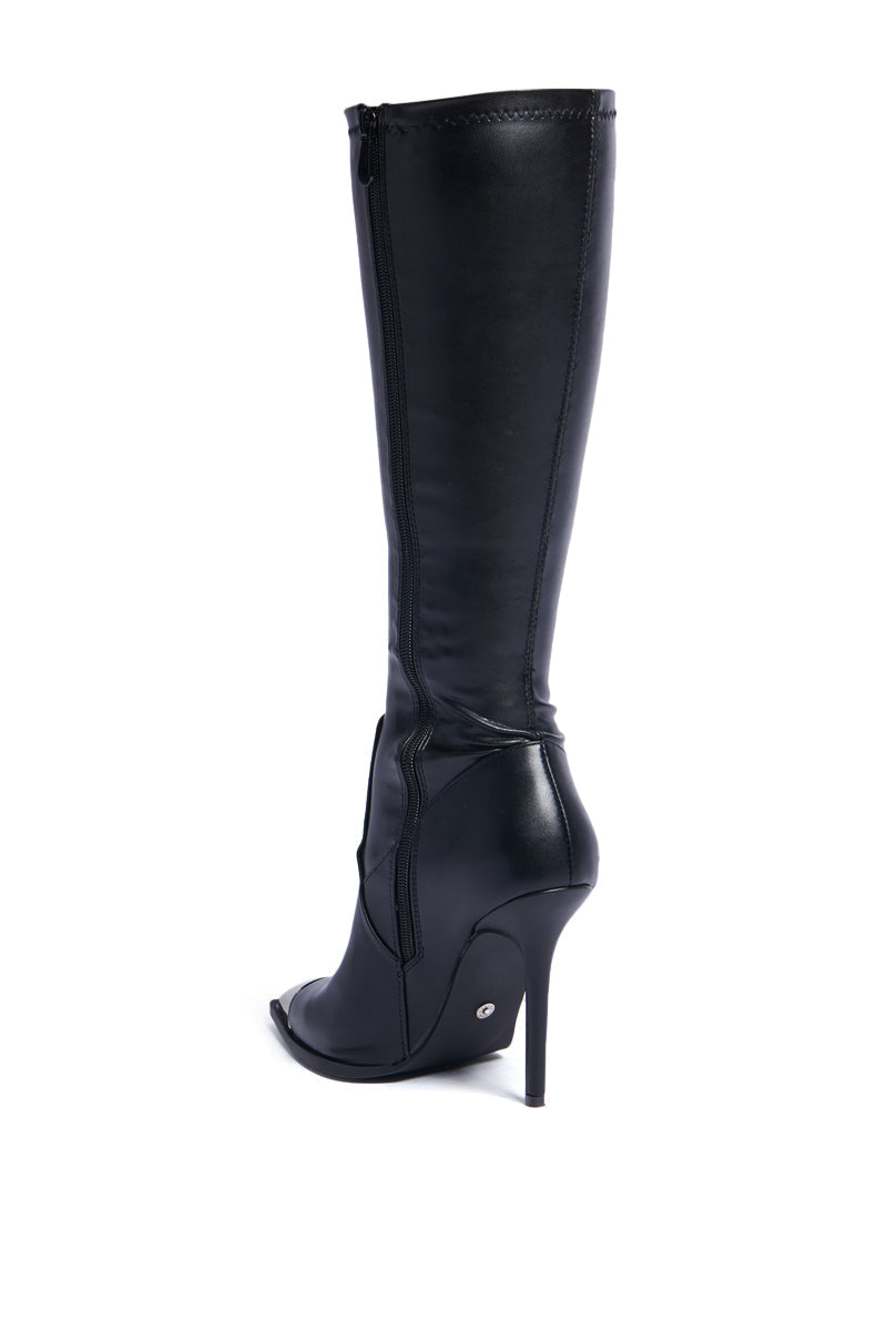 AZALEA WANG XIAO BLACK KNEE HIGH BOOT WITH METAL TOE CAP