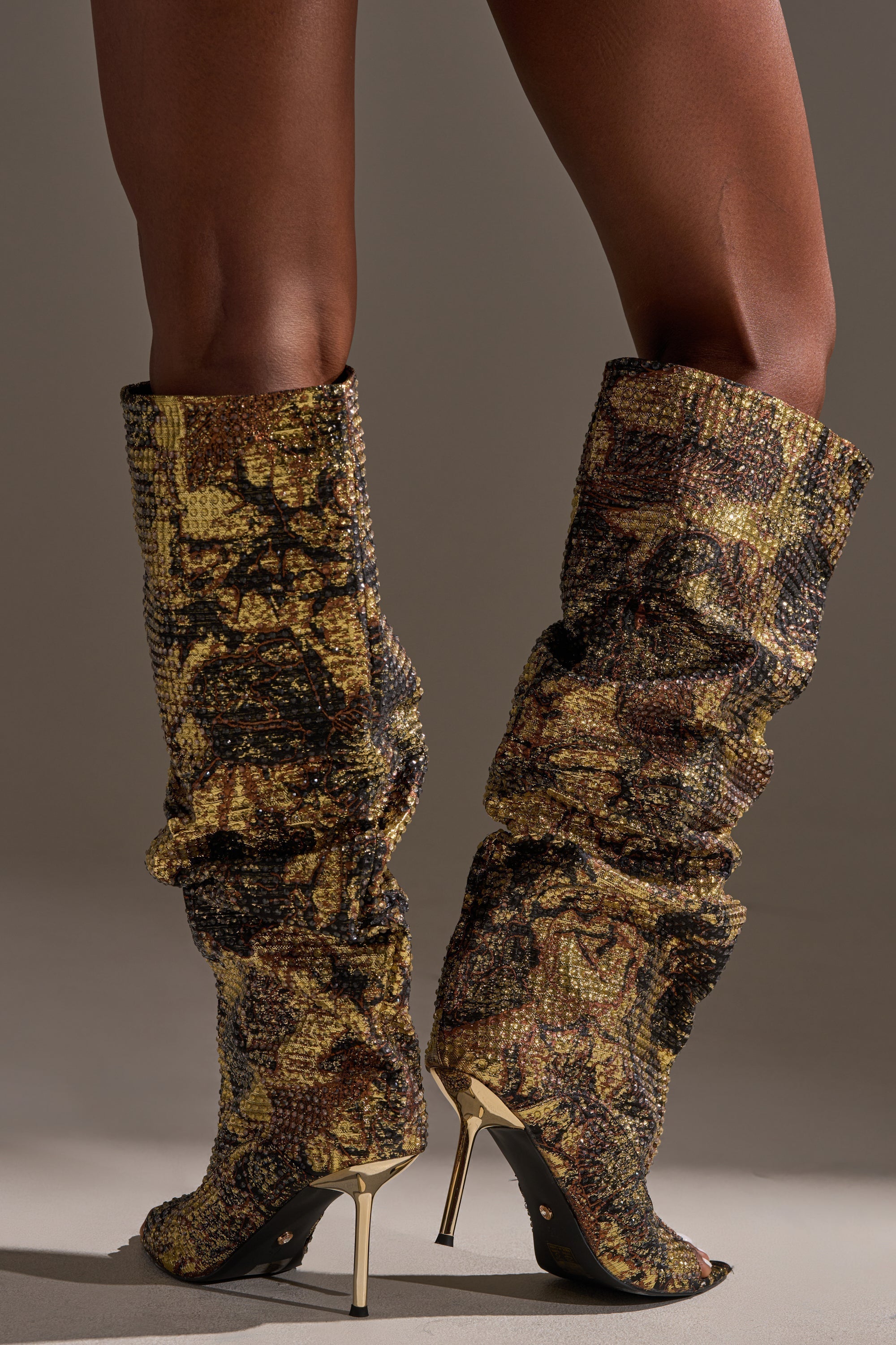 AZALEA WANG YARDLEY MULTI GOLD RHINESTONE COVERED OPEN TOE BOOT