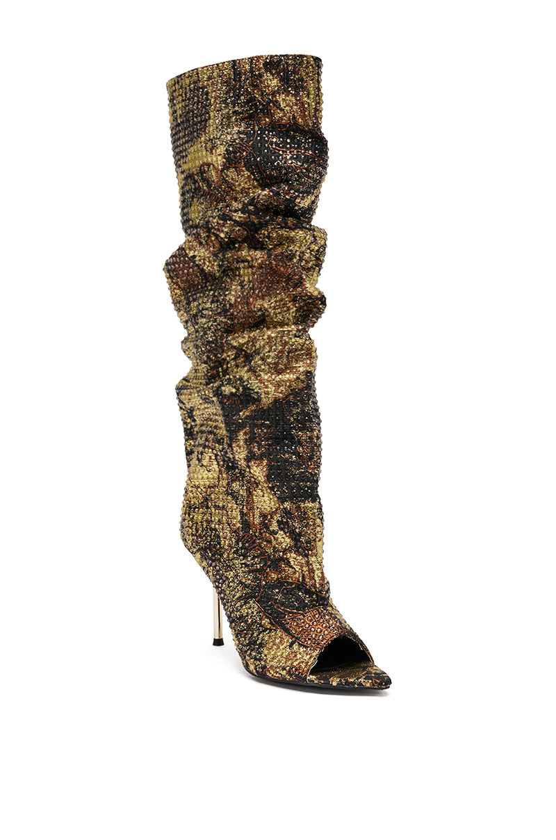 AZALEA WANG YARDLEY MULTI GOLD RHINESTONE COVERED OPEN TOE BOOT