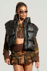 CHAOS PU WEAVE CROP PUFFER VEST