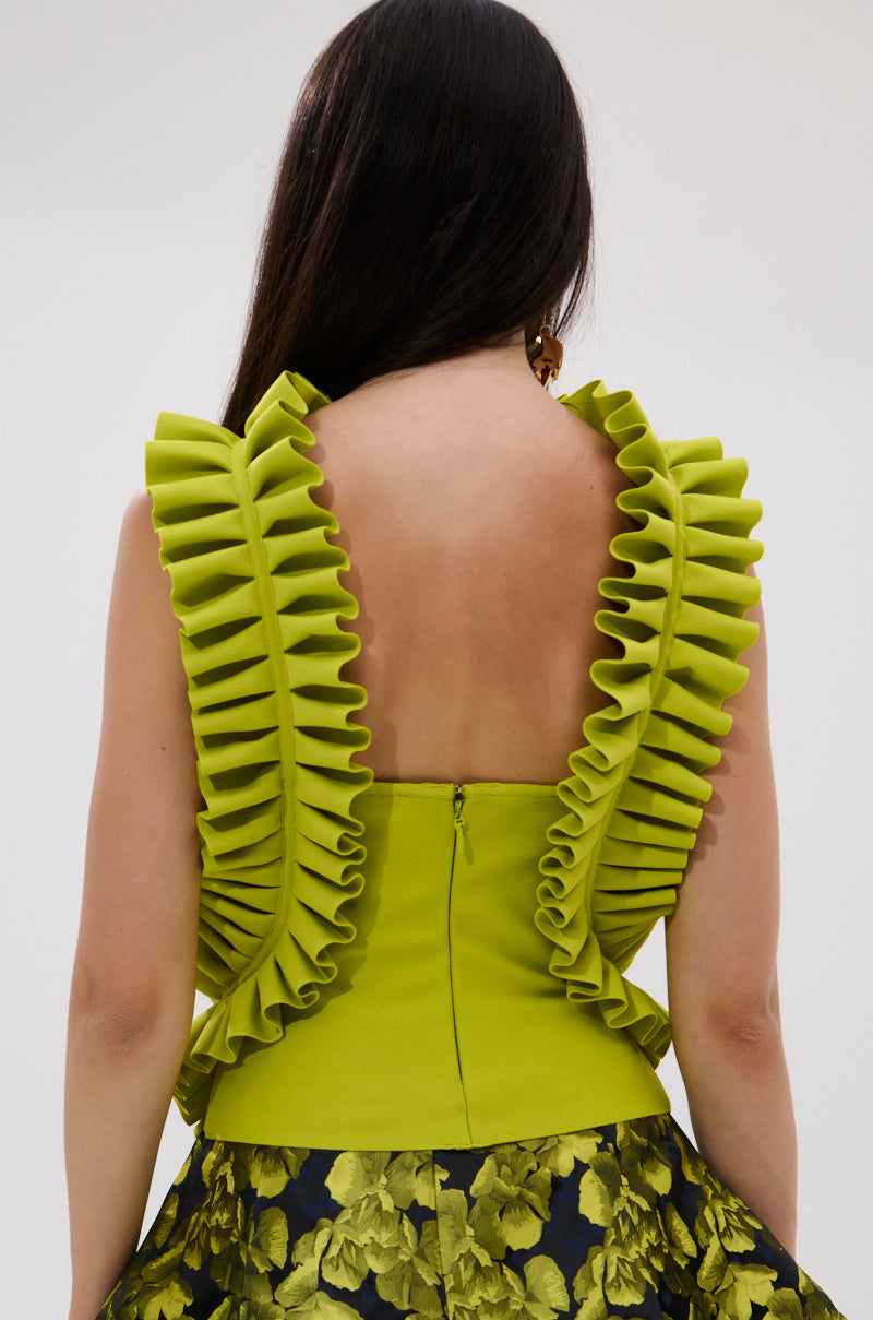 BAROQUE MOCK NECK TOP IN CHARTREUSE