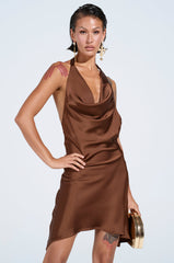 DOLLY SATIN MINI DRESS IN BROWN