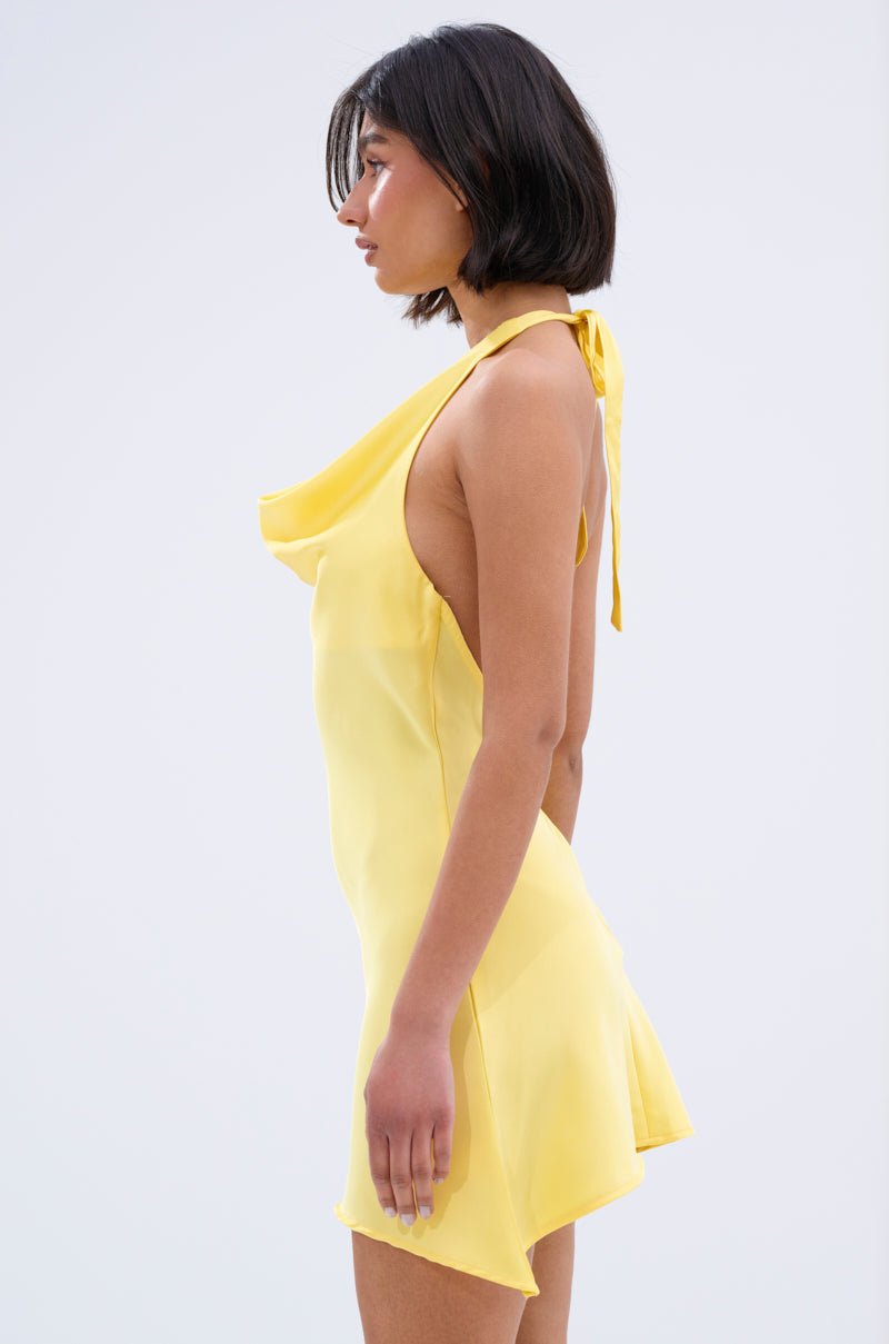 DOLLY SATIN MINI DRESS IN YELLOW
