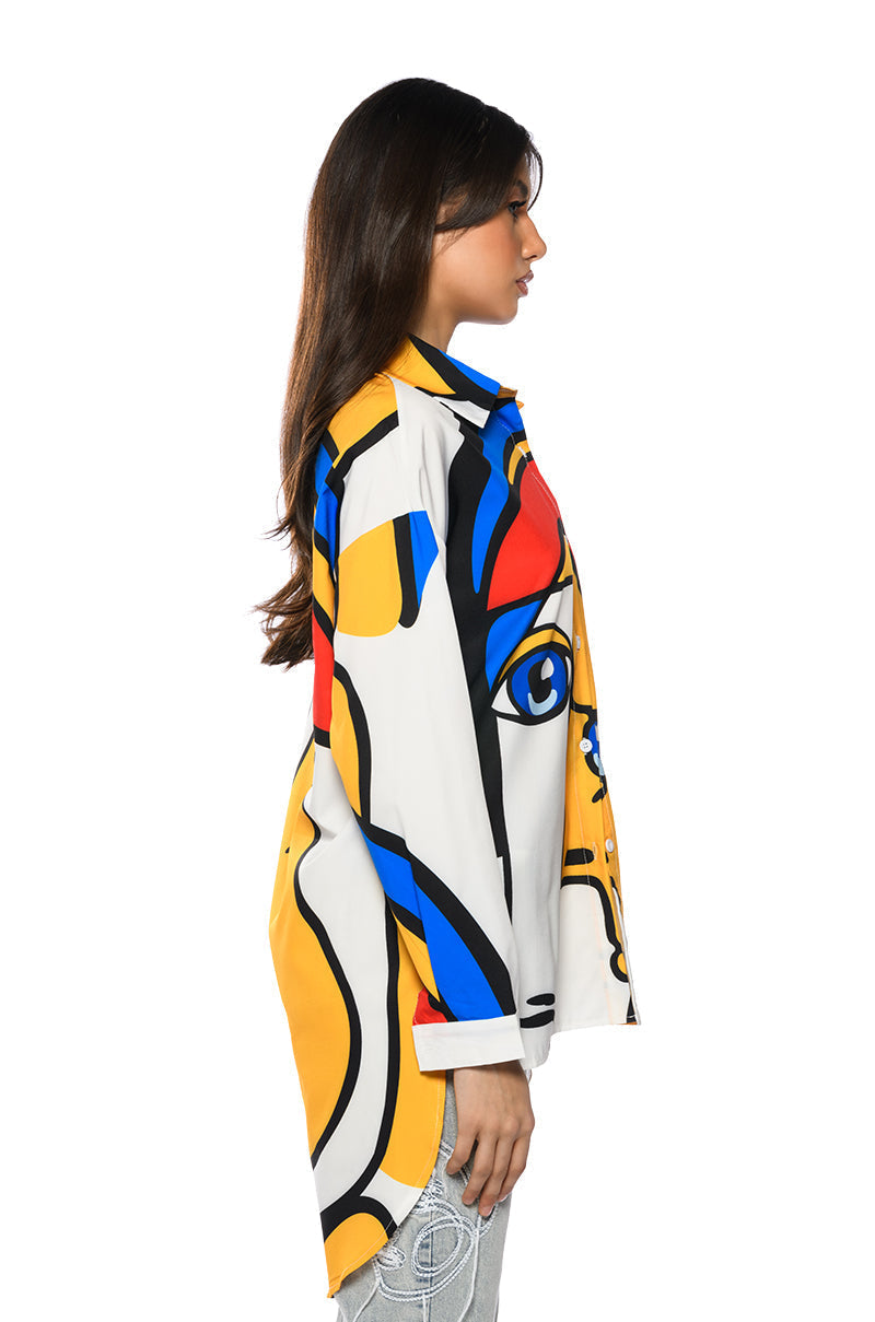 ABSTRACT ART MINI BUTTON UP DRESS