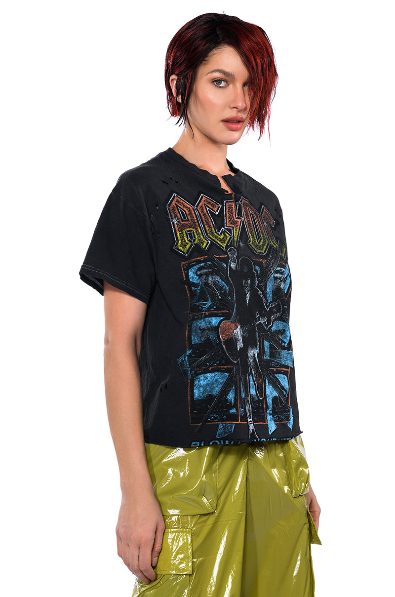 AC DC CROPPED SHREDDED TSHIRT