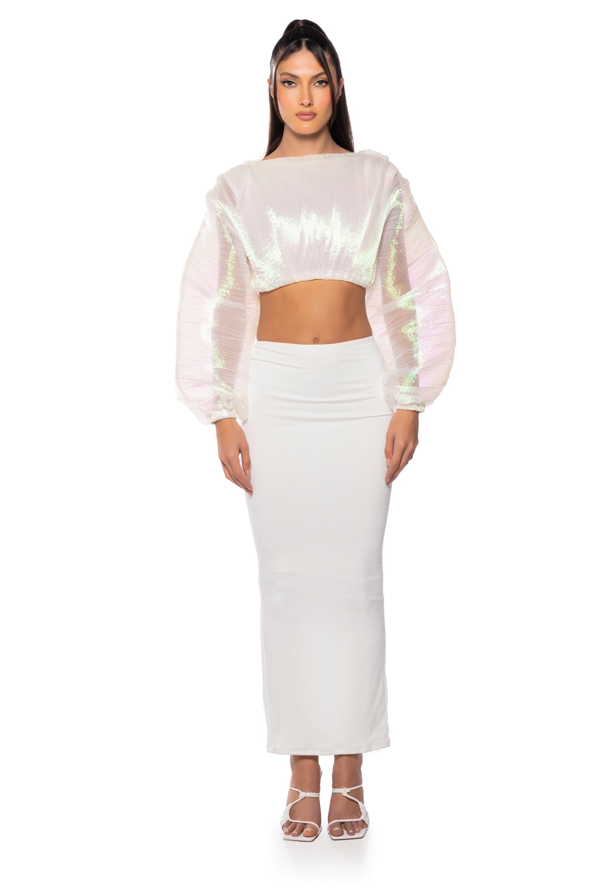 ANASTASIA IRIDESCENT CROPPED LONG SLEEVE TOP