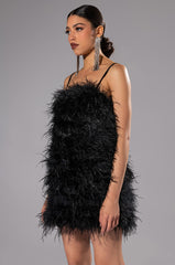 ANYTHING AND EVERYTHING STRAPLESS FEATHER MINI DRESS