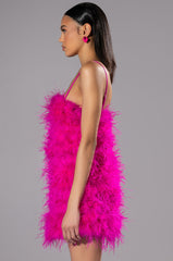 ANYTHING AND EVERYTHING STRAPLESS FEATHER MINI DRESS