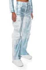 AUBREY BRUSHED METALLIC WIDE LEG CARGO JEANS