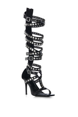 AZALEA WANG AUDACIOUS BLACK SILVER STUD GLADIATOR SANDAL