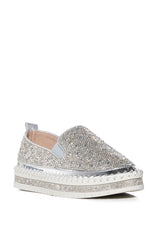 AZALEA WANG BRITTANY SILVER RHINESTONE SNEAKER