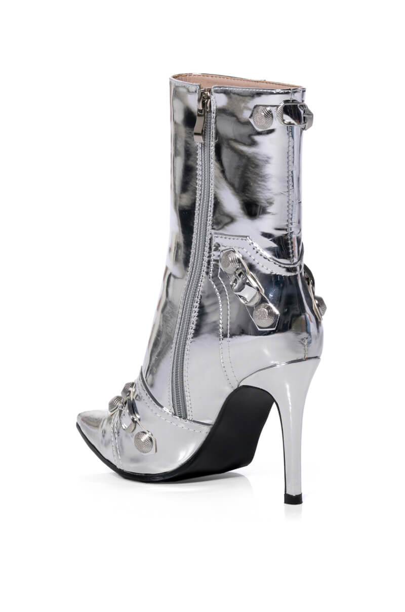 AZALEA WANG BROOKLYN METALLIC STILETTO BOOTIE IN SILVER