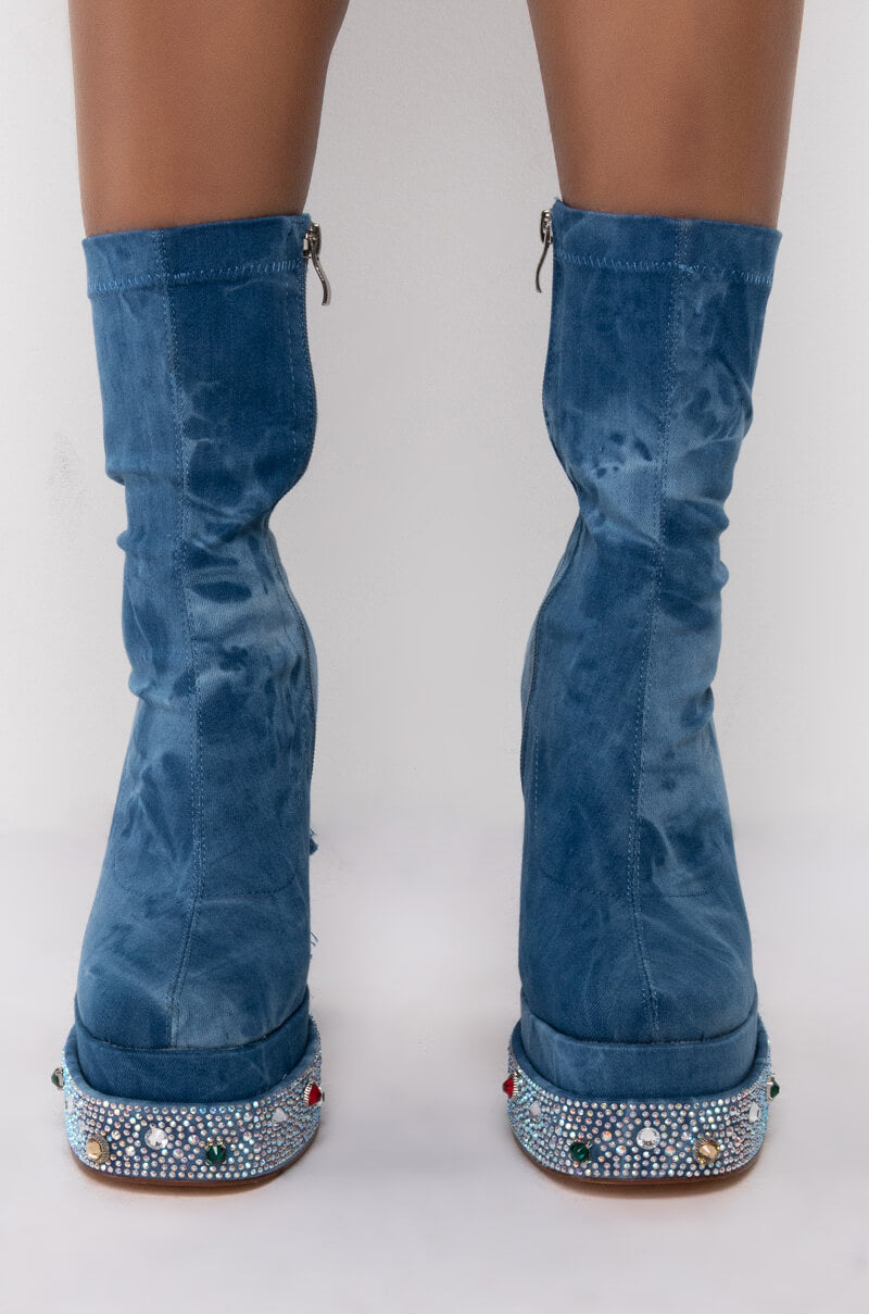 AZALEA WANG CANDY SHOP CHUNKY BOOTIE IN DENIM
