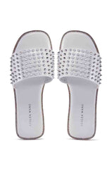 AZALEA WANG EMMONS WHITE SPIKY STUD FLAT SANDAL