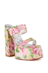 AZALEA WANG EUNICE PINK BROCADE PLATFORM SANDAL