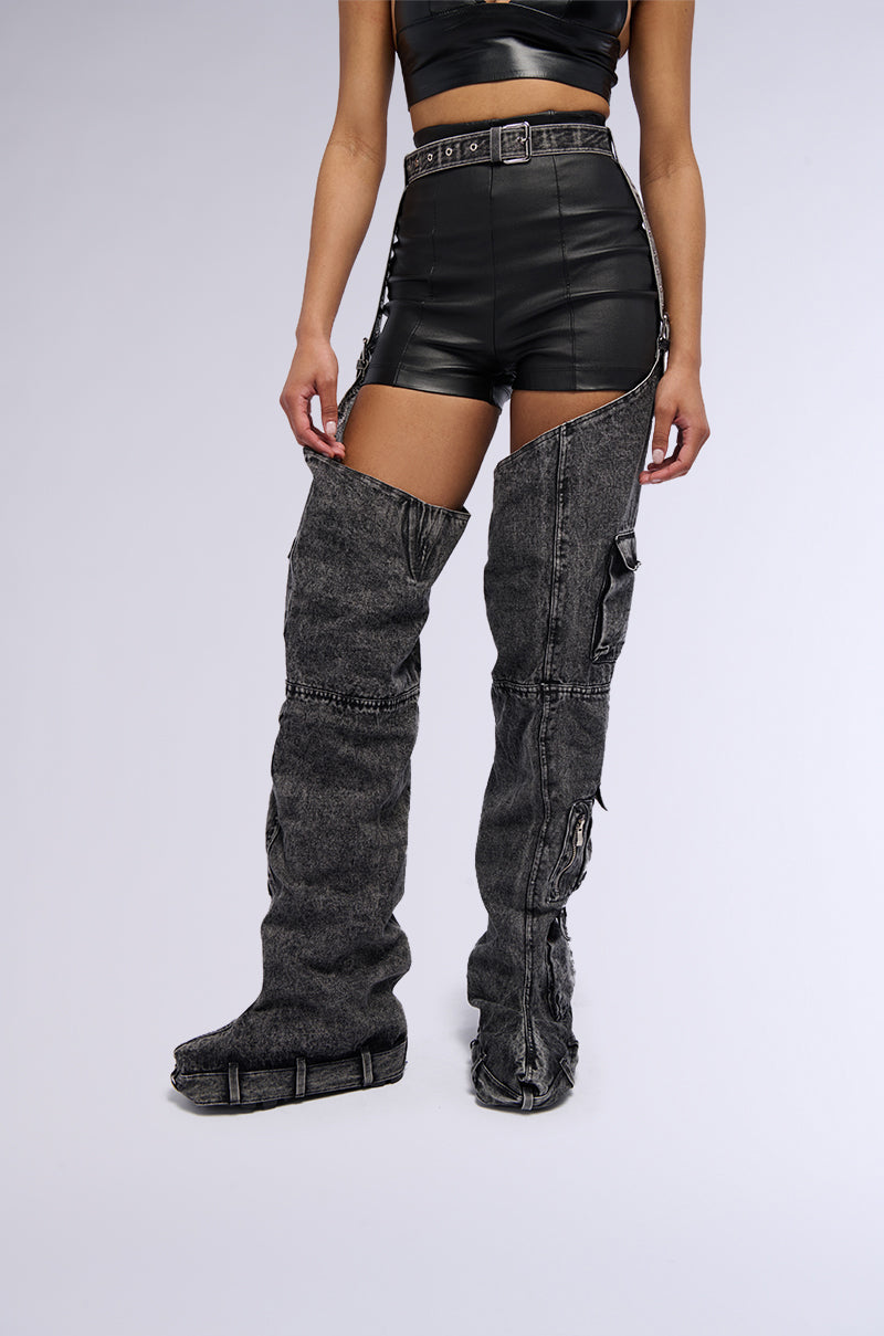 AZALEA WANG FAUSTA DENIM CHAP BOOT